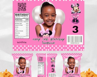 Personalized Minnie Mouse Chip Bag Digital Download | Customizable Birthday Party Favor | Minnie Mickey Mouse Theme