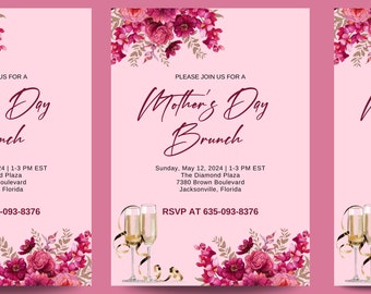 Plantilla de invitación a brunch del Día de la Madre / Invitación a celebración del Día de la Madre imprimible / Plantilla de invitación prefabricada