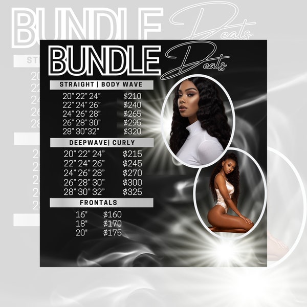 DIY Hair Pricelist Flyer, Hair Sale, Bundle Deals, Hair Extensions Wig Flyer, Editable Canva Template