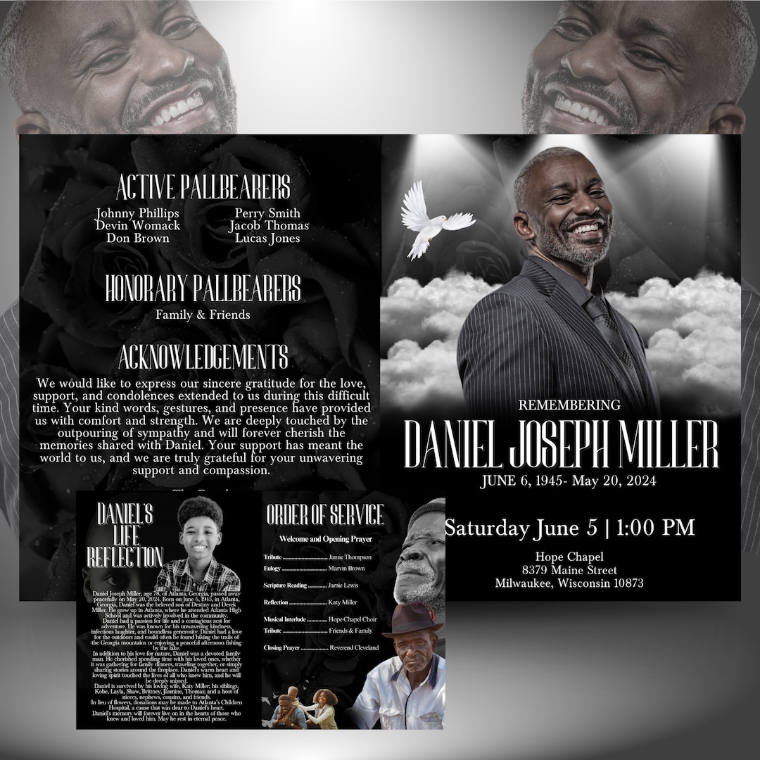 4 Page All Black Obituary Template Black Men #39 s Style Funeral Program 4 Page All Black Obituary Template Black Men #39 s Style Funeral Program