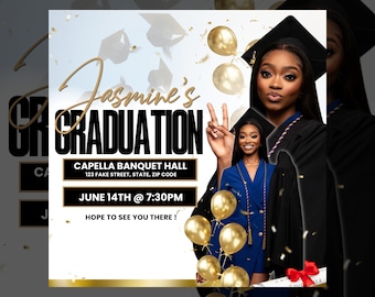 Luxury Graduation Celebration Editable Flyer | High School and College Easy To Edit Digital Download | Graduation Template