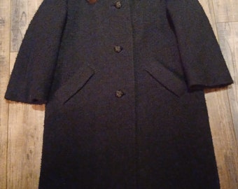 Vintage 50s Women's Forstmann Swing Coat Sz M fur collar Made In USA black