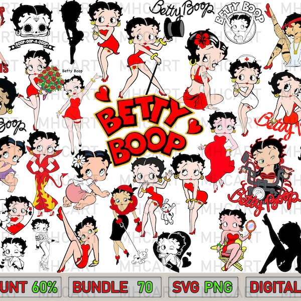 Betty Boop SVG Bundle, 70 LAYERED Betty Boop,SVG, Easy Cut,Tshirt print Betty Boop Png,Instant Download,Cricut Cut File,Silhouette,Cut File