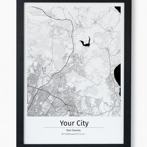 Convient à presque tous les cadres photo Ikea - affiches de plan de ville individuelles de votre ville dans un look minimaliste, rectangulaires, sans cadre sur toute la largeur