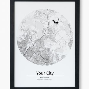 Affiches de plan de ville individuelles de votre ville - adaptées à presque tous les cadres photo Ikea, rondes - modernes et classiques à la fois.
