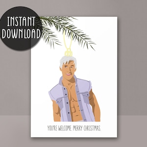 Tarjeta de felicitación navideña imprimible descarga instantánea tarjeta A7 de 7x5 pulgadas para descargar, tarjeta digital, celebridad divertida Ryan Gosling
