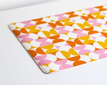 Pink Orange and Yellow Modern Vegan Leather Desk Pad - Double-Sided, Water Resistant
