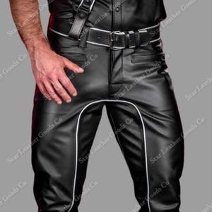 Men’s Black Leather Pants – Handmade Sheep Leather Motorcycle Pants, Custom Steampunk Trousers, Goth Biker Festival Wear