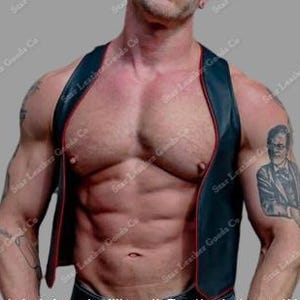 Men’s Leather Chest Vest | Open Front Sleeveless Leather Top | Biker Cosplay Clubwear | Bar Vest for Men | Festival Leather Outfit