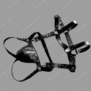 Men’s Black Leather Harness & Jockstrap Set | Genuine Leather Bulldog Harness | Fetish Bondage Gear | Gay Pride Outfit for Men