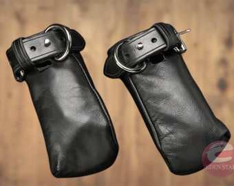 Men's 100% Genuine Leather Bondage Puppy Play Fist Mitten's Mitts With Silicon Mitts, Soft Padded Paw, Genuine Buckles, Soft Leather Mittens