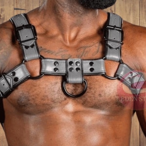 Harnais bouledogue en cuir pour hommes | Demi-harnais de poitrine réglable | Ceinture de costume pour tenue de clubwear | Équipement gay fétiche en cuir pour hommes