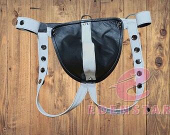 Men's 100% Genuine White & Black Leather Jockstrap, Men Leather Thong, Sexy Adult Jockstrap, Men's Posing Pouch Thongs, Gay Jockstrap