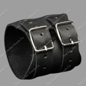 Leather Cuff Bracelet | Double Buckled Black Wide Wrist Cuff | Handmade Leather Bracelet for Men and Women | Gothic Fashion Accessory
