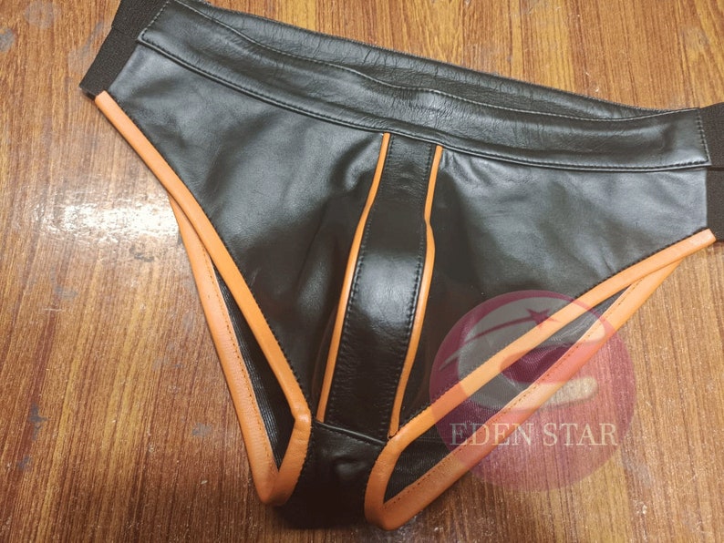 Men's 100% Genuine Leather Underwear Mini Briefs Men's Elastic Underwear Men's Lingerie, Men's leather Brief/Underwear image 2