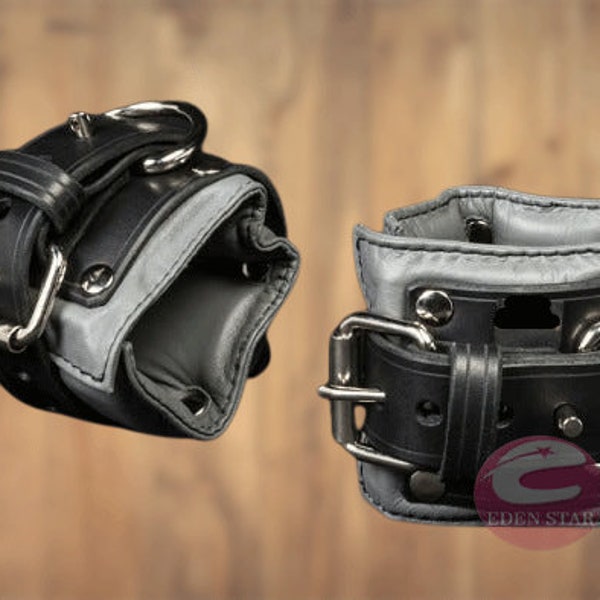 Echte Luxus gepolsterte Ledermanschette, weiche schwarze doppelt gepolsterte Ledermanschetten, schwarzes Ledermanschettenarmband, breite Armbänder für Geschenk