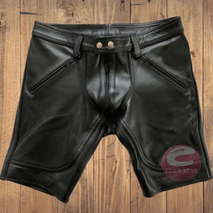 Real Men Leather Shorts, Handmade Genuine Black Leather Men Shorts,  Black Shorts , Biker Shorts Gift For Him, Leather Shorts Zipper Pockets