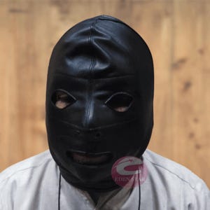 Men Real Leather Hoods Masks Full Face Cover Only Nose  Eyes Mouth Hole Cosplay Back Laces Black Leather Slave hood with back laces