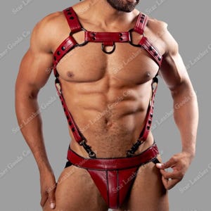 Men’s Real Leather Harness & Jockstrap Set | Gay Fetish Bulldog Harness | Bondage Chest Body Gear | Pride Outfit for Him