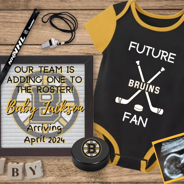 Boston Hockey Pregnancy Announcement Digital | Sports Pregnancy Announcement | Boston Gender Neutral Father's Day Reveal | FDPA