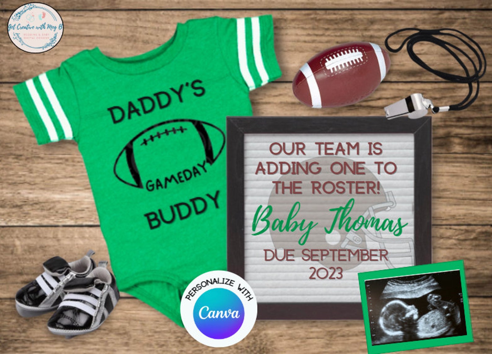 Football Pregnancy Announcement Digital for Social Media Editable Sports Pregnancy Announcement