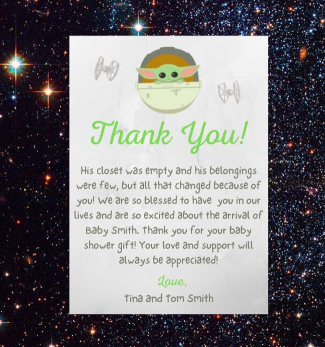 Star Wars Baby Shower, Baby Yoda Thank You Note, Baby Yoda Baby Shower