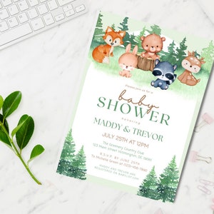 Woodland Baby Shower Invitation, Woodland animals invitations, Gender Neutral Woodland Theme Invites; baby shower invite, Instant download
