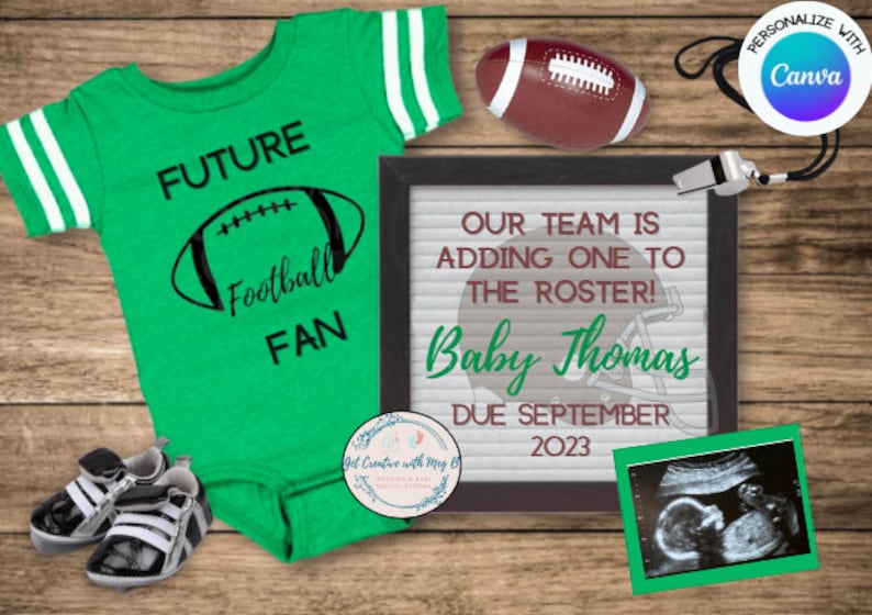 Football Pregnancy Announcement Digital for Social Media Editable