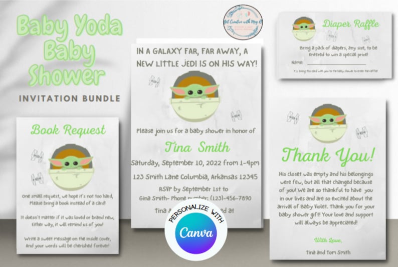 Baby Yoda Baby Shower Invitation Bundle, Star Wars Baby Shower Bundle