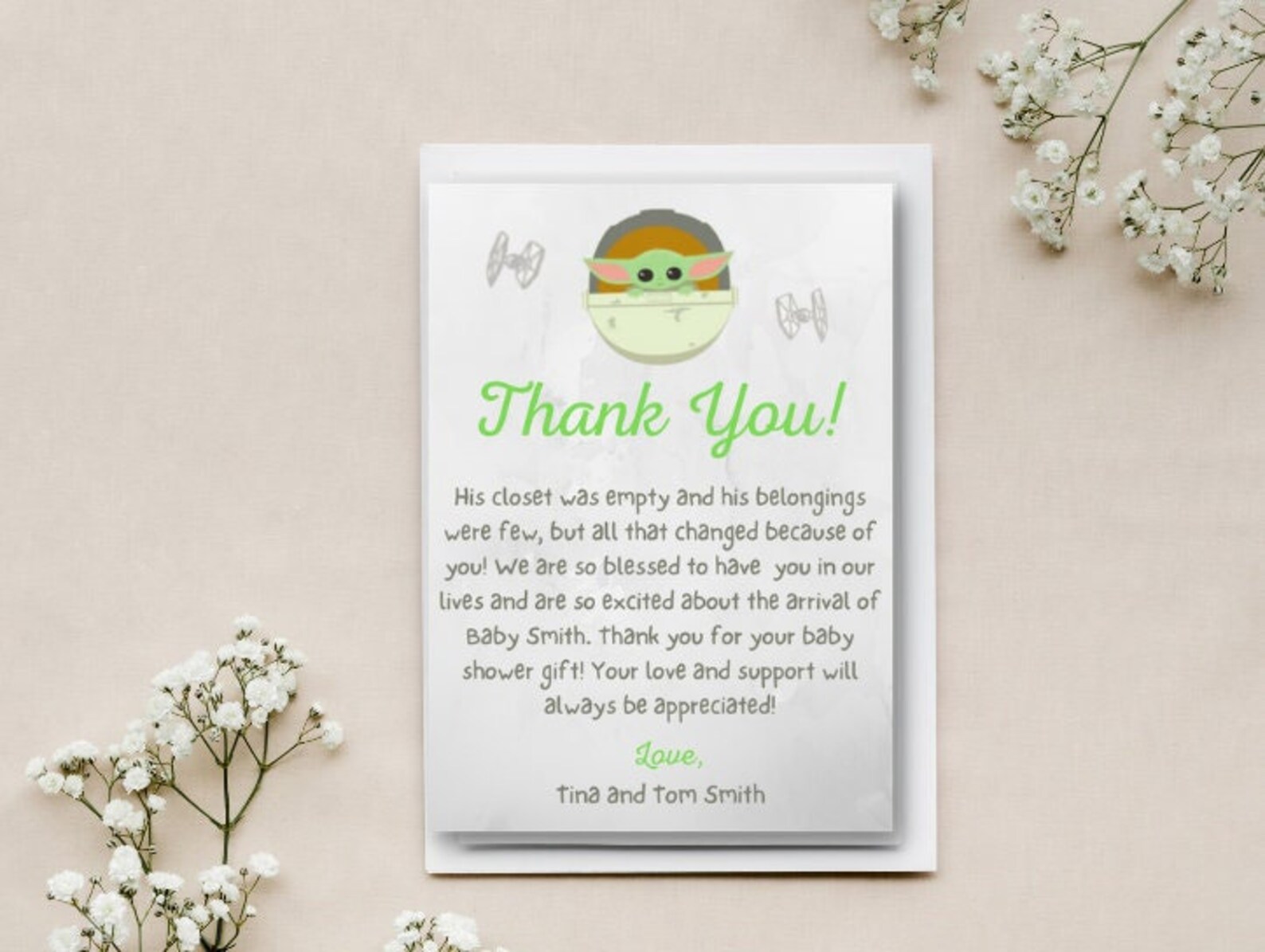 Star Wars Baby Shower, Baby Yoda Thank You Note, Baby Yoda Baby Shower