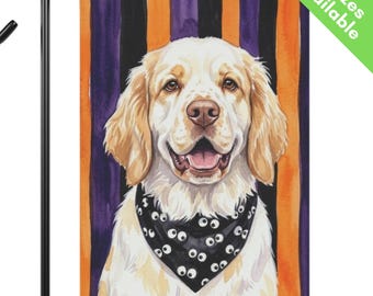 Clumber Spaniel Halloween Garden Flag, Googly Eye Clumber Spaniel House Flag, White Spaniel Dog Mom Gift, Spooky Fall Yard Art