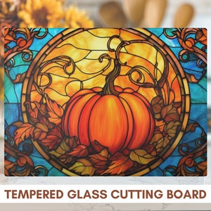 Stained Glass Pumpkin Cutting Board | Autumn Kitchen Chopping Board | Hot Plate Trivet Thanksgiving Charcuterie Board Gift for Fall Hostess