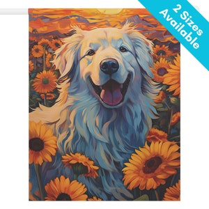 Great Pyrenees Garden Flag Decor Gift, Colorful Sunflowers Great Pyrenees House Flag Decor Dog Mom Lawn Flag, Yard Art Summer Fall Autumn