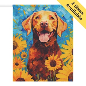 Fox Red Labrador Garden Flag Gift, Sunflowers Red Fox Labrador Retriever House Flag Decor Dog Mom Lawn Flag, Yard Art Summer Fall Autumn