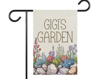 Gigi Garden Flag / Regalo del Día de las Madres / Regalo amante del jardinero para la abuela / Spring Yard Art Garden Banner Flag / Abuela Nana Flores y Rocas