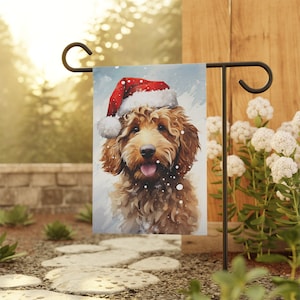Christmas Goldendoodle Garden Flag Gift, Santa Hat Labradoodle House ...