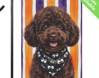 Mini Chocolate Poodle Halloween Garden Flag, Googly Eye Toy Poodle House Flag, Brown Poodle Dog Mom Gift, Mini Doodle Art