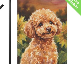 Mini Apricot Poodle Sunflower Garden Flag, Autumn Toy Poodle House Flag, Poodle Dog Mom Gift, Mini Doodle End of Summer
