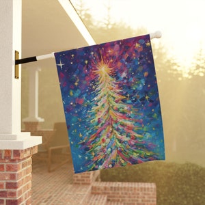 Colorful Christmas Tree Garden Flag Gift, Pastel Pink Multicolor Outdoor Christmas House Flag, Merry and Bright Rainbow Holiday Flag Decor image 9