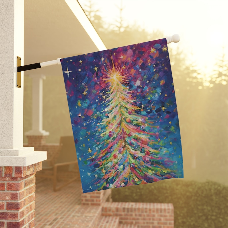 Colorful Christmas Tree Garden Flag Gift, Pastel Pink Multicolor Outdoor Christmas House Flag, Merry and Bright Rainbow Holiday Flag Decor image 9