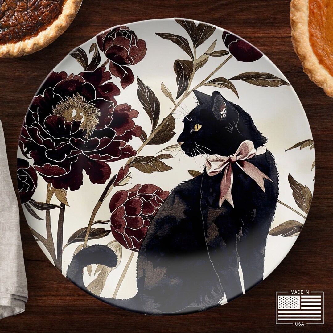 Black Cat Halloween Plate Dinnerware Fall, Dark Academia Cottagecore ...