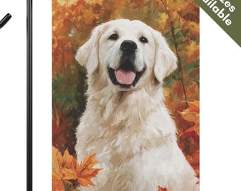 English Cream Golden Retriever Fall Flag, Autumn Golden Retriever Garden Flag, Fall Gift for Cream Golden Mom Thanksgiving House Yard Flag