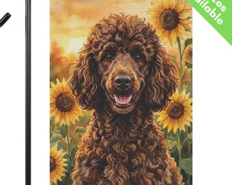 Chocolate Brown Poodle Sunflower Garden Flag, Autumn Standard Poodle House Flag, Poodle Dog Mom Gift, Brown Poodle Fall