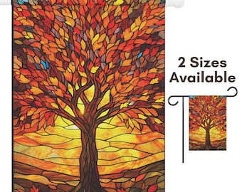 Bandera de jardín con diseño de árbol otoñal, ideal como regalo, para la casa del árbol de la cosecha, con diseño de vitral otoñal, para el Día de Acción de Gracias, o para la decoración colorida del jardín.