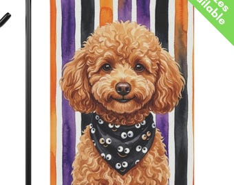 Mini Apricot Poodle Halloween Garden Flag, Googly Eye Toy Poodle House Flag, Tan Red Poodle Dog Mom Gift, Mini Doodle Art