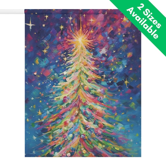 Colorful Christmas Tree Garden Flag Gift, Pastel Pink Multicolor Outdoor Christmas House Flag, Merry and Bright Rainbow Holiday Flag Decor