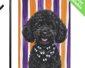 Mini Black Poodle Halloween Garden Flag, Googly Eye Toy Poodle House Flag, Black Poodle Dog Mom Gift, Mini Doodle Yard Art