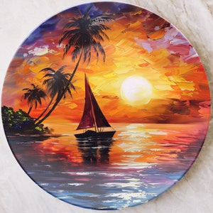 Sailboat Summer Dinner Plate Dinnerware Outdoor Dishwasher Safe, Tropical Sunset Boat Sailing Boat Lover, Nautical Home Coastal Kitchen Gift