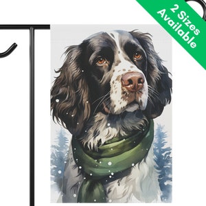 Brown English Springer Spaniel Winter Garden Flag, Liver and White Springer Spaniel Dog House Flag Gift, Porch Lawn Patio Holiday Decor