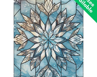 Winter Snowflake Garden Flag Gift, Christmas Snowflake House Flag, Christmas Stained Glass Style Design, Blue White Winter Porch Decor Lawn